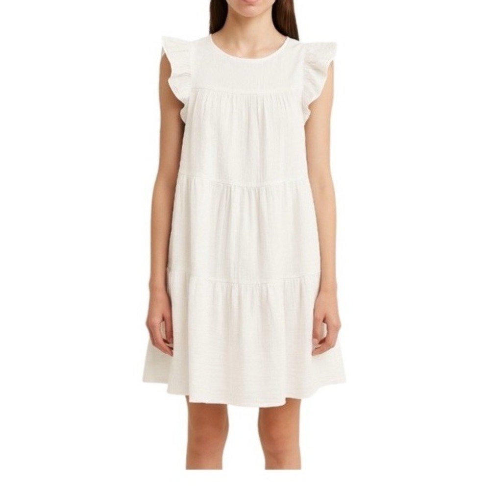J.CREW Mini Gauze Dress Wmn 4 Crisp White Tiered Lined Pockets Lightweight BP628